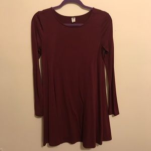Old Navy Long Sleeve Maroon T Shirt Dress